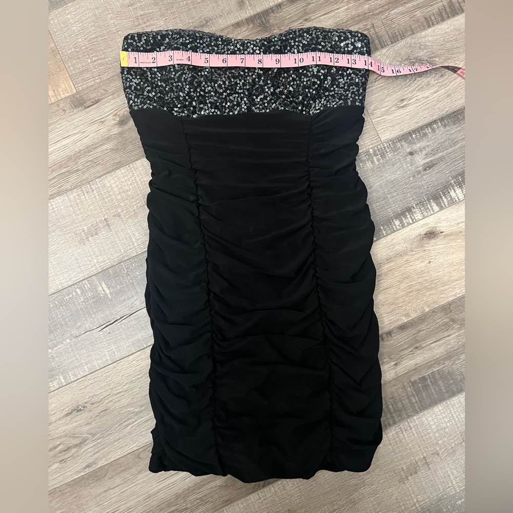 Wishes Wishes Wishes Black Strapless Ruched Sequin Bust Dress